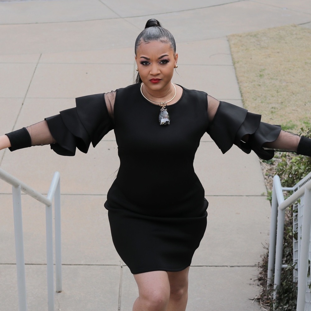 Black ruffled sleeves dress